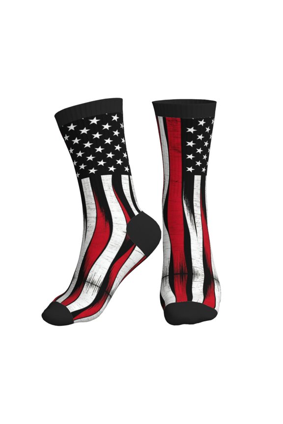 Athletic Socks Thin Red Firefighter Line Pattern Sport Running Calf Socks Crew Socks for Men Women