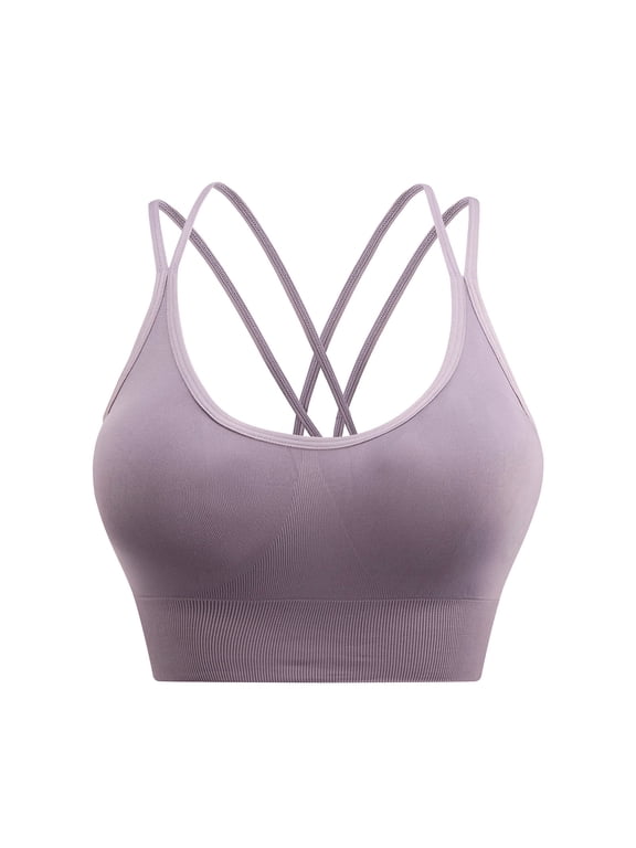 Athletic Sports Bra Women Yoga Bras Solid Sleeveless Cold Shoulder Casual Tanks Blouse Tops V-Neck Padded Bra Feature Hook and Eye Closure Sport Bra Style Y-12 , Purple M