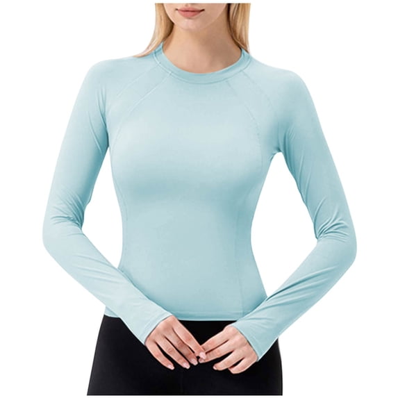 Athletic Sun Protection Shirt for Women Round Neck Stretch Workout Yoga Clothes Comfy Breathable for Summer Outdoor