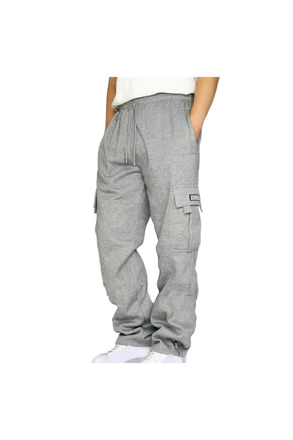 Athletic Sweatpants Mens Cargo Pants Drawstring Casual Hiking Pants Joggers Athletic Trousers Loose Straight Sweatpants for Men