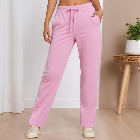 Athletic Sweatpants Women High Waisted Straight Leg Joggers Fall Winter Drawstring Active Pants Pink M