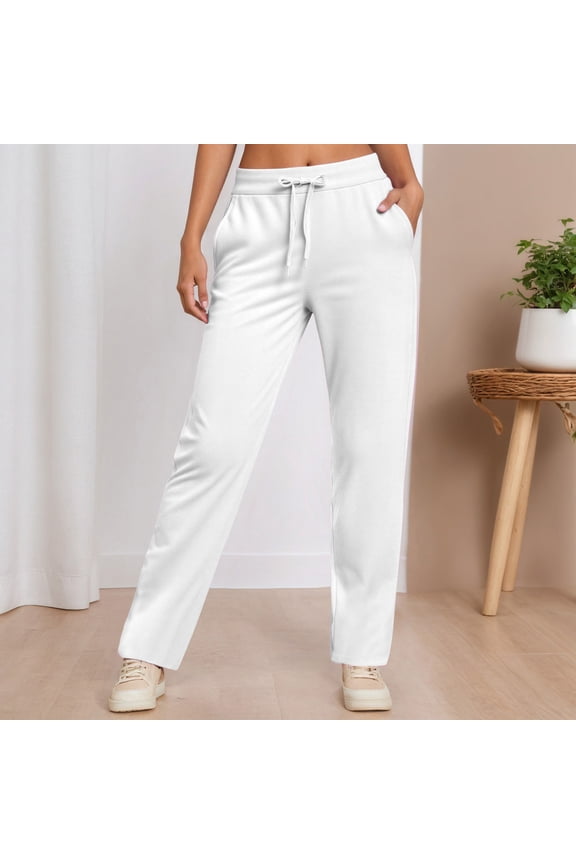 Athletic Sweatpants Women High Waisted Straight Leg Joggers Fall Winter Drawstring Active Pants White XXL