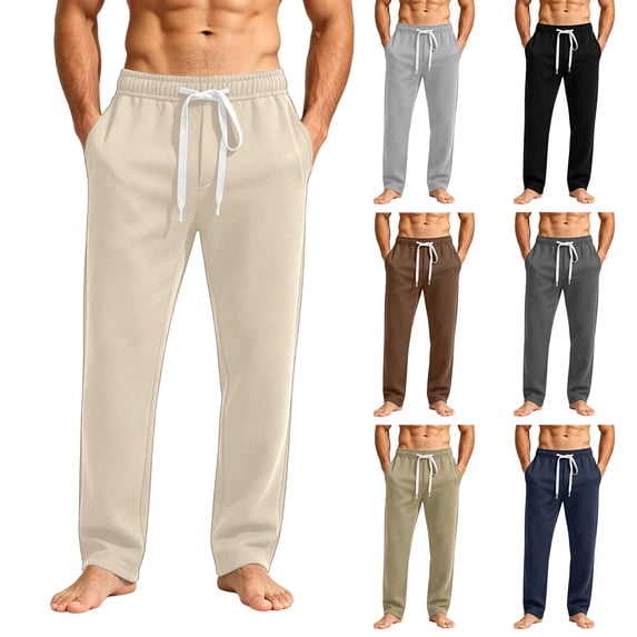 Athletic Sweatpants for Men Straight Leg Drawstring Lightweight Joggers Elastic Waist Open Bottom Pants with Pockets Fall Fashion Sweatpant Plus Size