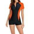 thumbnail image 1 of Athletic Swimsuits for Curvy Women Women's Boyleg Swimsuit, Short Sleeve Zip up Swimming Suit, Surfing Bathing Suit Wetsuit Orange XXL, 1 of 7