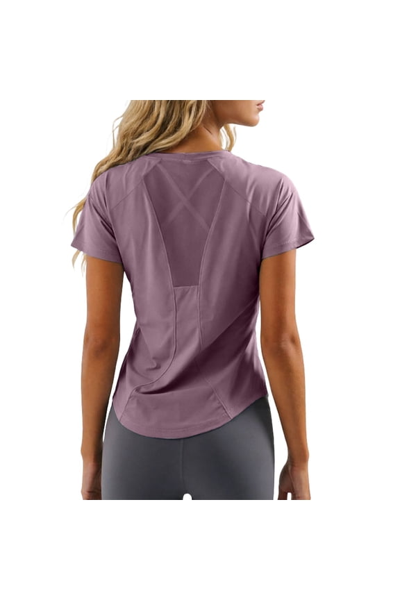 Athletic T Shirt Women's Short Sleeve Back Crisscross Mesh Panel Slim Fit Quick Dry Workout Top for Yoga Gym Running Daily Casual