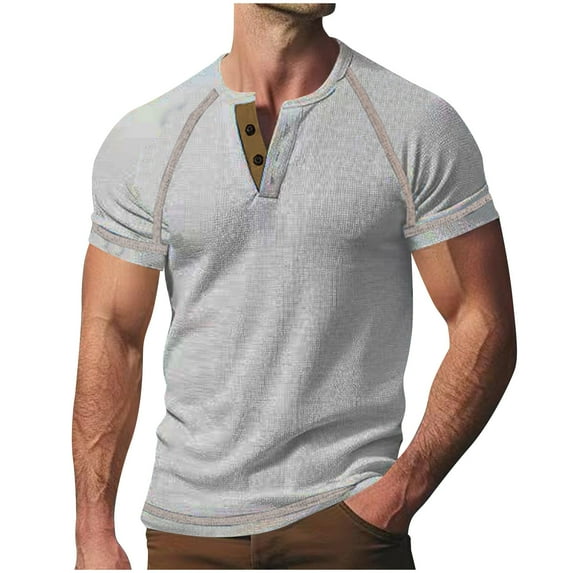 Athletic T-Shirts For Mens Henley Neck Tee Front Button Short Sleeve Tops Slim Fit Textured Ultra Soft Tunic Blouses Comfort Casual Tees Shirts Gym Traning Track Joggers Golf Blouses 2025