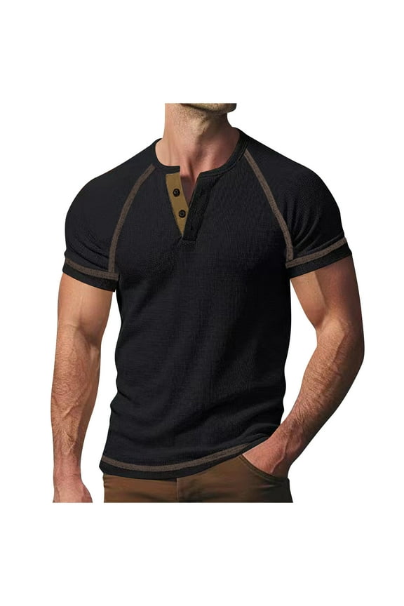Athletic T-Shirts For Mens Henley Neck Tee Front Button Short Sleeve Tops Slim Fit Textured Ultra Soft Tunic Blouses Comfort Casual Tees Shirts Gym Traning Track Joggers Golf Blouses 2025