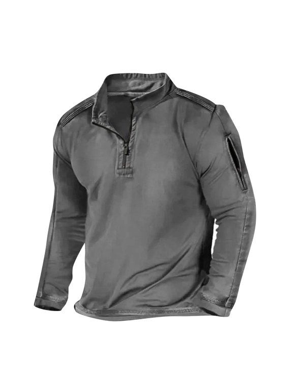 Athletic T Shirts for Men Casual Long Sleeve Half Zipper Stand Collared Pullover Outdoor Workout T-Shirts Basic Solid Comfort Tactical-Tops