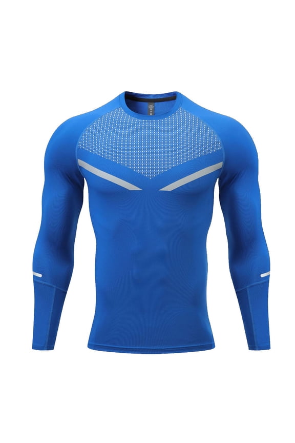 Athletic T Shirts for Men Long Sleeve Compression T-Shirts Casual Color-Block Pullover Stretchy Slim-Fit Crewneck Gym Workout Tees Tops