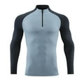 thumbnail image 1 of Athletic T Shirts for Men with Zipper Mock Neck Long Sleeve Tees Tops Stretchy Slim-Fit Pullover Color Block Breathable Gym Workout Running T-Shirts, 1 of 4