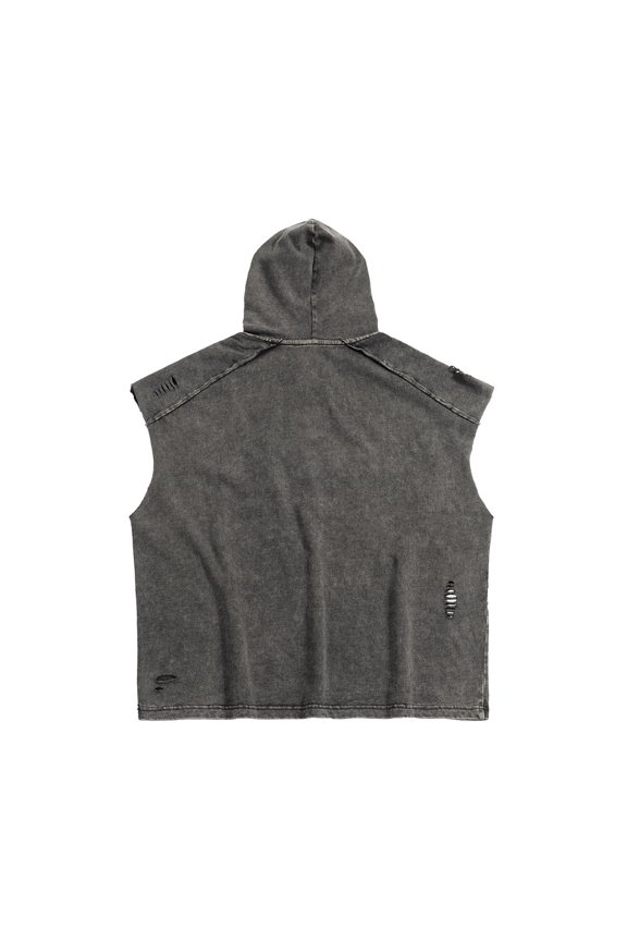 Men's Sleeveless Hoodie Tank Top Boxy Fit Acid Wash Distressed Muscle Tee Streetwear Gym Shirt
