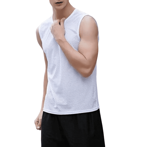 Athletic Tank Tops For Men Quick Dry Summer Mesh Tank Top Sleeveless Workout Shirts Breathable Athletic Undershirt Lightweight Gym Workout Base Layer Vest 3XL White