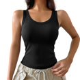 thumbnail image 1 of Athletic Tank Tops for Women Built in Bras V Neck Ribbed Camisole Knit Elastic Tanks Top Workout Strechy Slim Fit Women Soft Lightweight Cami Daily Beach Travel Outfits, Black L, 1 of 8