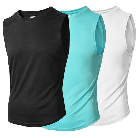 Athletic Tank Tops for Mens Breathable Undershirt Mesh Summer Casual Workout Gym Sports Shirts Base Layers, Black&Light Blue&White, M