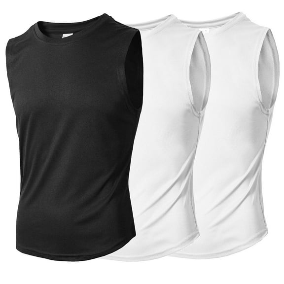 Athletic Tank Tops for Mens Breathable Undershirt Mesh Summer Casual Workout Gym Sports Shirts Base Layers, Black&White&White, XXL
