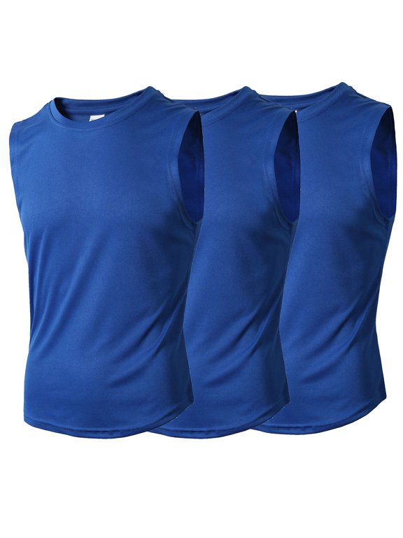 Athletic Tank Tops for Mens Breathable Undershirt Mesh Summer Casual Workout Gym Sports Shirts Base Layers, Blue-3PC, S