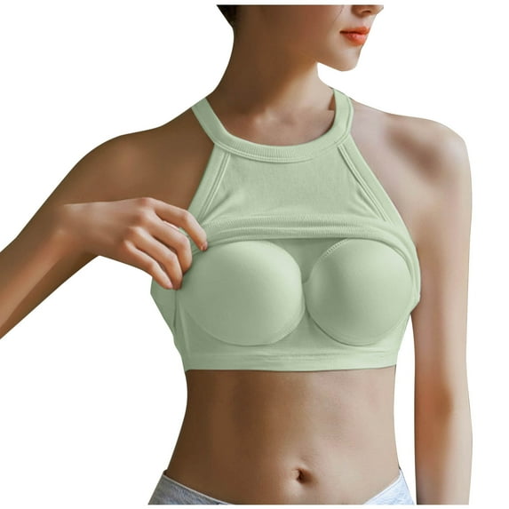 Athletic Tank Tops for Women Halter High Neck Sleeveless Cami Shirt Built in Bra Summer Trendy Basic Workout Blouse