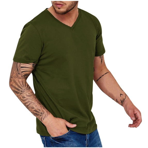 Athletic Tees for Men Casual V-Neck Short Sleeve T-Shirts Solid Color Pullover Shirt, L