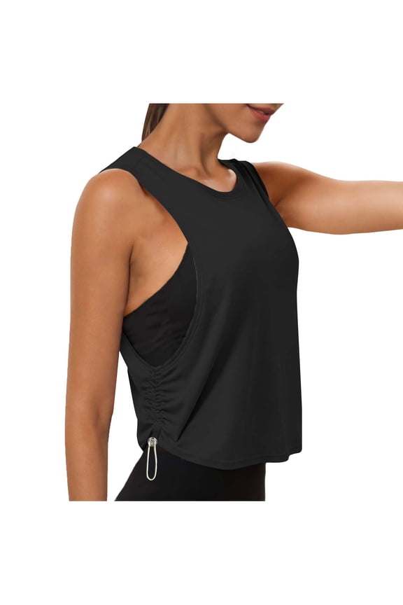 Athletic Tops for Women Sleeveless Workout Tank Top Cutout Side Ruched Drawstring Pull-On Yoga Cami