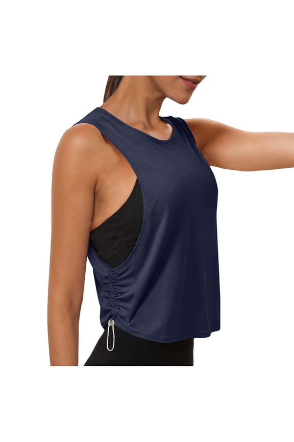 Athletic Tops for Women Sleeveless Workout Tank Top Cutout Side Ruched Drawstring Pull-On Yoga Cami