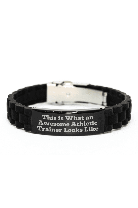 Athletic Trainer Gifts from Friends for Men - Inspirational Quote Glide lock Clasp Bracelet, Black Stainless Steel, Silicone, Adjustable - Ideal Gift for Father's Day