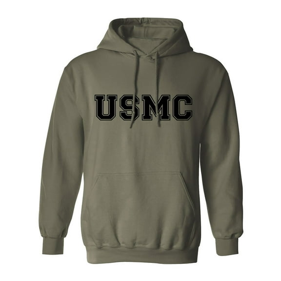 Athletic "USMC" Marine Corps Hooded Sweatshirt in Military Green