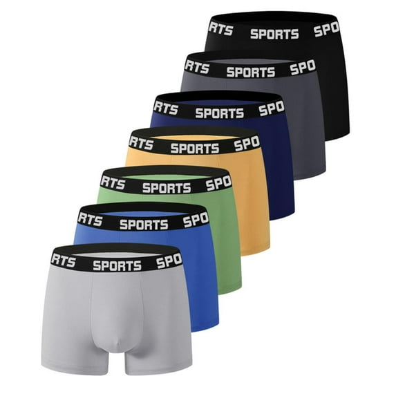 Athletic Underwear Men Male 7Pcs Sports Letter Printed Panties Boxers Underwear Mens Silk Boxers Navy XXL