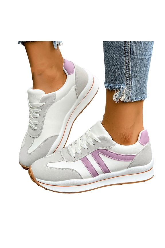 Athletic Walking Shoes for Women Platform Slip On Sneakers Color Block Classic Non Slip Walking Tennis Shoes White Size 8