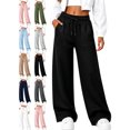 thumbnail image 1 of Athletic Wide Leg Sweatpants for Women Drawstring Waist Fall Outfits Pants, 1 of 9