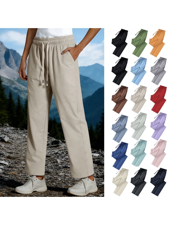 Athletic Workout Pants for Women Plus Size Drawstring Waisted Straight Leg Quick-Dry Pants with Pockets S-5XL