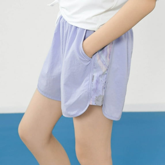 Athletic Workout Shorts for Girls with Pockets Size 6-16 Teens Lightweight Elastic High Waisted Casual Wide Leg Side Slit Running Short