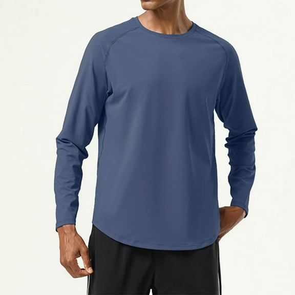 Athletic Workout T Shirts for Men Long Sleeve Crewneck Tees Tops Mens Casual Solid Stretchy Slim Pullover Breathable Basic Gym Running Tshirts Shirt