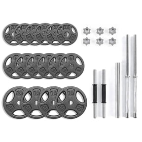 Athletic Works 100LB Black Cast Iron Standard Weight Plate Sets, Used as Both Dumbbell and Barbell,1-inch Holes Fit Standard Sized Bar