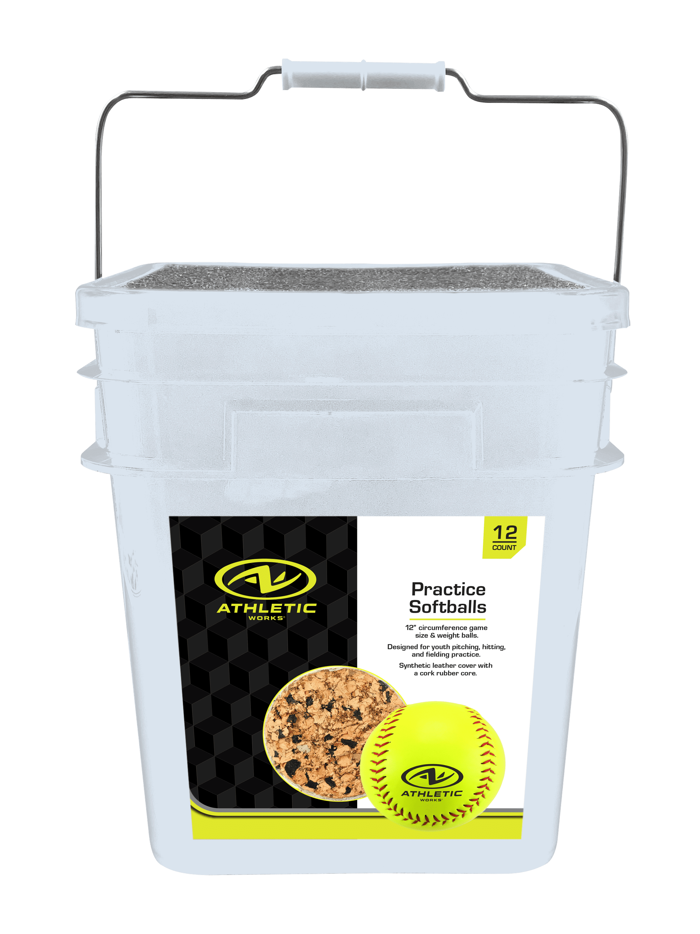 Athletic Works 12-inch Fastpitch Softball Bucket  1 Dozen Leather Softballs in a Plastic Bucket