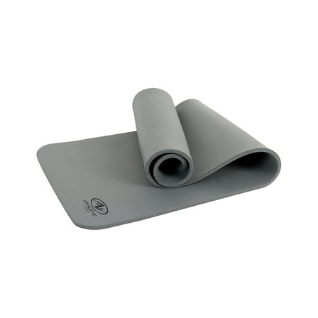 Athletic Works 12mm Fitness Mat, NBR Foam Gray Color, with Carry Strap, Size: 72inx23.5inx12mm