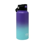 Athletic Works 32 Fluid Ounce SS Water Bottle W/ Flip Straw Lid, Purple/Aqua Ombre