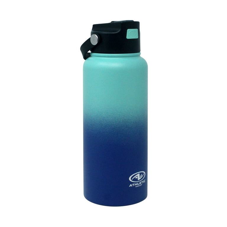 Athletic Works 32 Ounce SS Bottle W/Flip Straw Lid, Teal/Blue Ombre