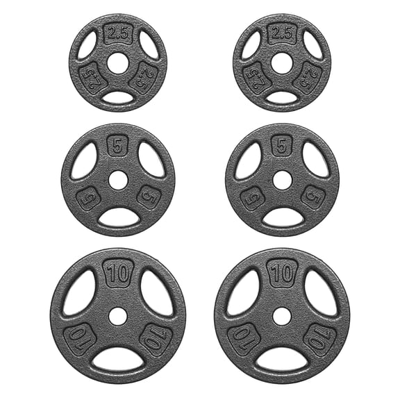 Athletic Works 35LB Cast Iron Weight Plate Set, 2 Each of 2.5, 5 and 10LB, 1-inch Holes Fit Standard Sized Bar