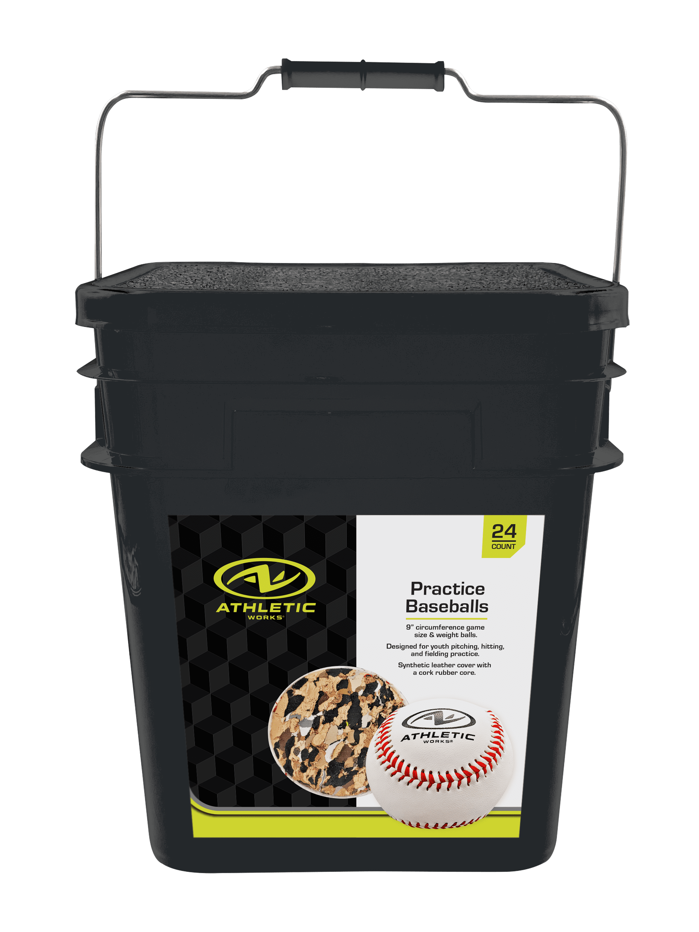 Athletic Works 9-Inch Leather Baseball with Bucket  2 Dozen