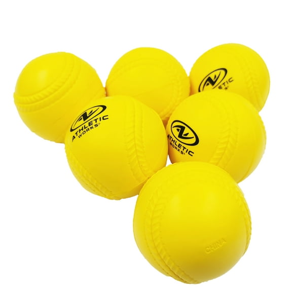 Athletic Works 9 in. Practice Foam Baseballs with Carrying Bag, Yellow, 6 Pack, 1.5 oz