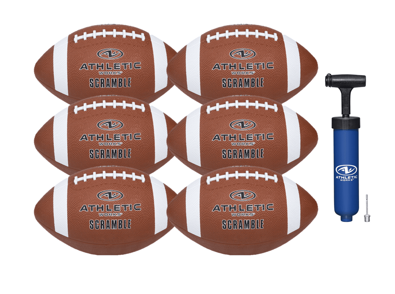 Athletic Works Adult Size Footballs (6-Pack) with Pump - Players 12 Years & Up