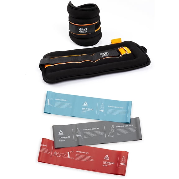 Athletic Works Ankle & Wrist Weights with Reebok Delta Loop Band 3-Pack Fitness Bundle