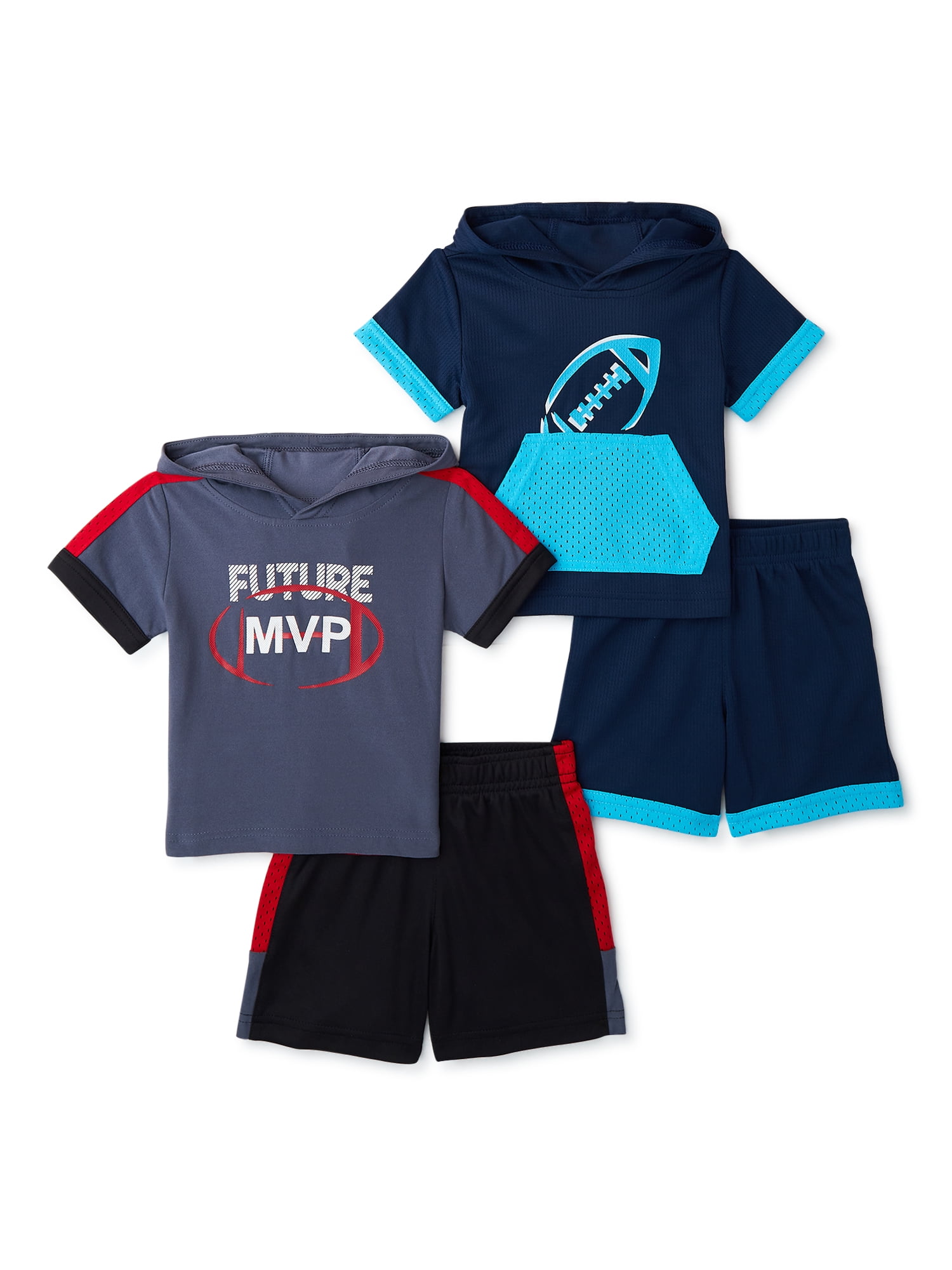 Athletic Works Baby Boys Short Sleeve Hoodie and Shorts, 2Piece Set