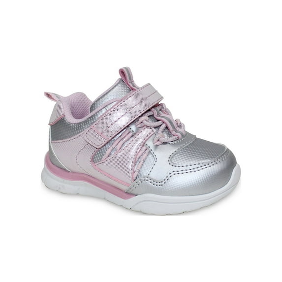 Athletic Works Baby Girl Bungee Silver Athletic Sneaker, Sizes 2-6