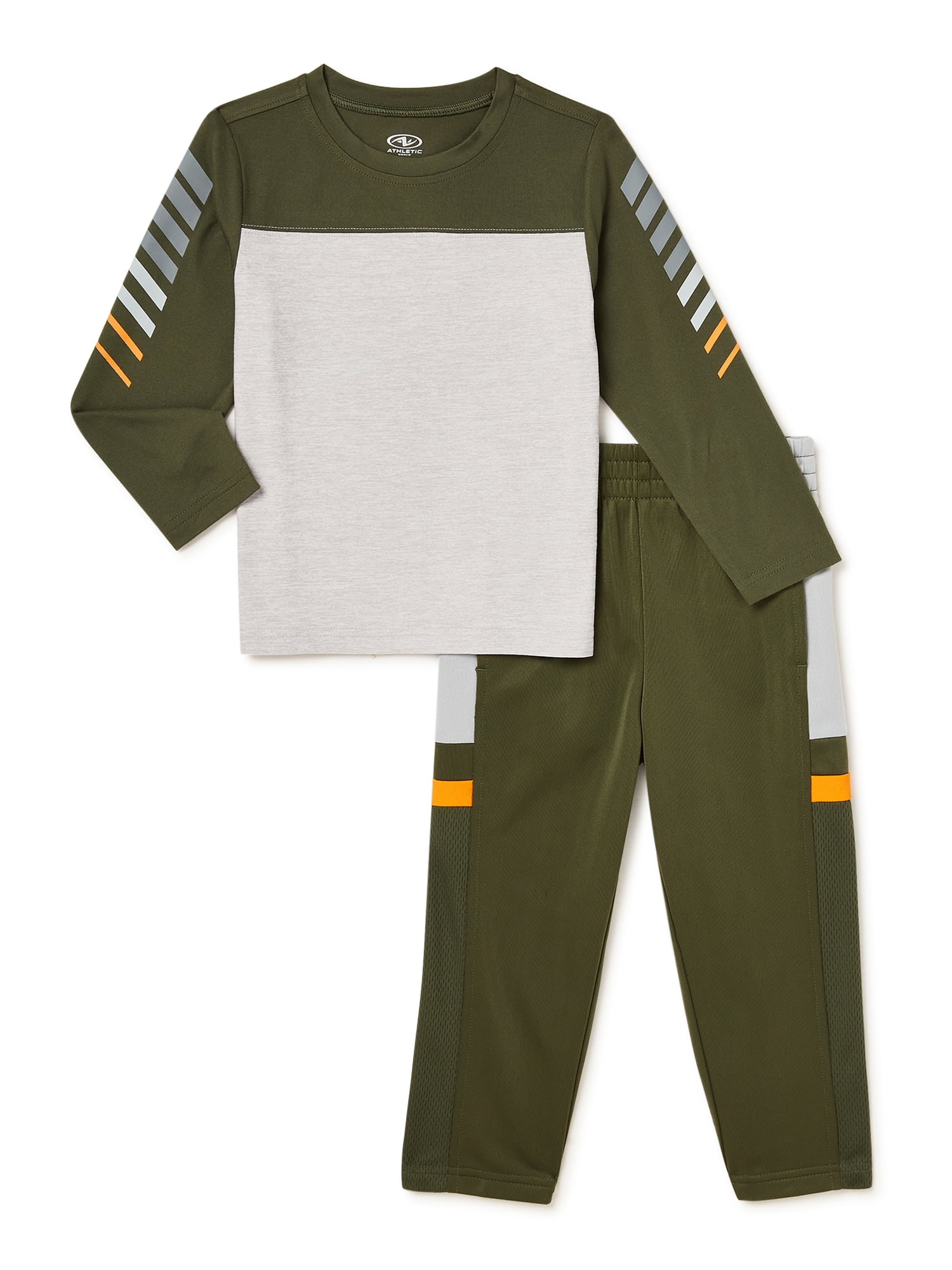 Athletic Works Baby and Toddler Boy Active Shirt and Tricot Jogger Pant Outfit Set, 2-Piece, Sizes 12M-5T