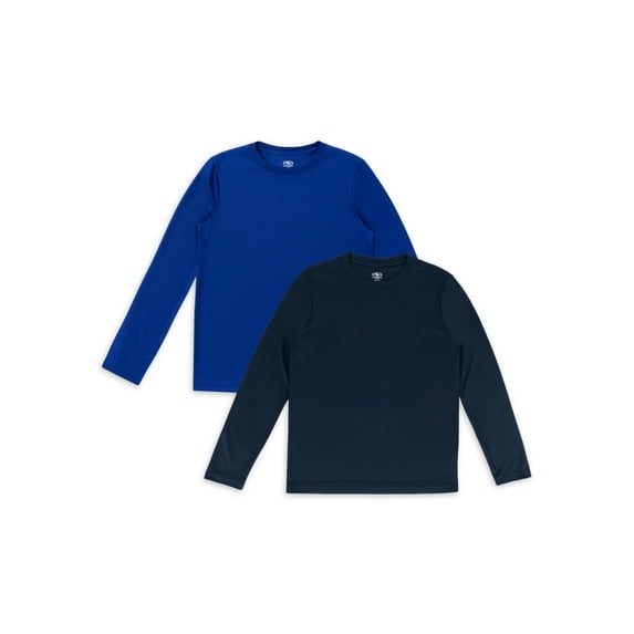 Athletic Works Boy's Active Solid Long Sleeve 2-Pack Tee, Sizes 4-18 & Husky