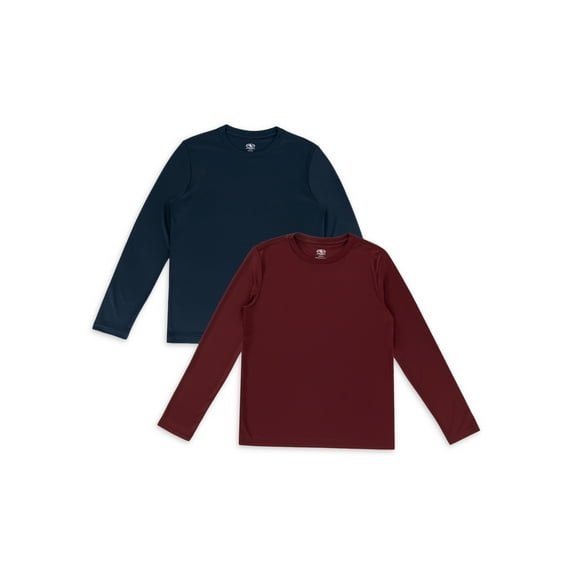Athletic Works Boy's Active Solid Long Sleeve 2-Pack Tee, Sizes 4-18 & Husky