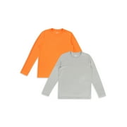 Athletic Works Boy's Active Solid Long Sleeve 2-Pack Tee, Sizes 4-18 & Husky