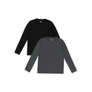 Athletic Works Boy's Active Solid Long Sleeve 2-Pack Tee, Sizes 4-18 & Husky