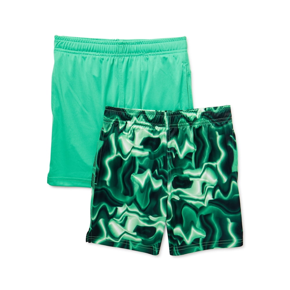Athletic Works Boys Performance Shorts 2-Pack — Evergreen/Spa Green, 3-Unit Bundle - image 1